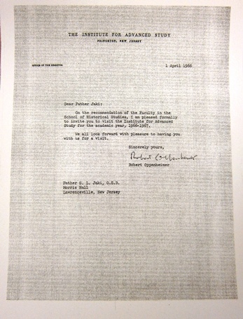 1966 – Invitation from Robert Oppenheimer to join the Princeton Institute for Advanced Studies