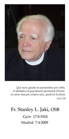 2009 – Italy – Father Jaki’s Memorial Card in English