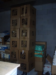 A view of part of the boxes of papers to be sent to Seton Hall University