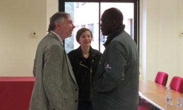 Neal and Priscilla Doran speaking with Fr Paul Abim.