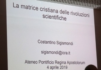 The first slide of Costantino Sigismondi’s presentation about The Christian Matrix of Scientific Revolutions.