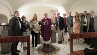 In the Guadalupe Chapel, after the Holy Mass. Priscilla Doran took this picture (and a few of the other pictures as well).